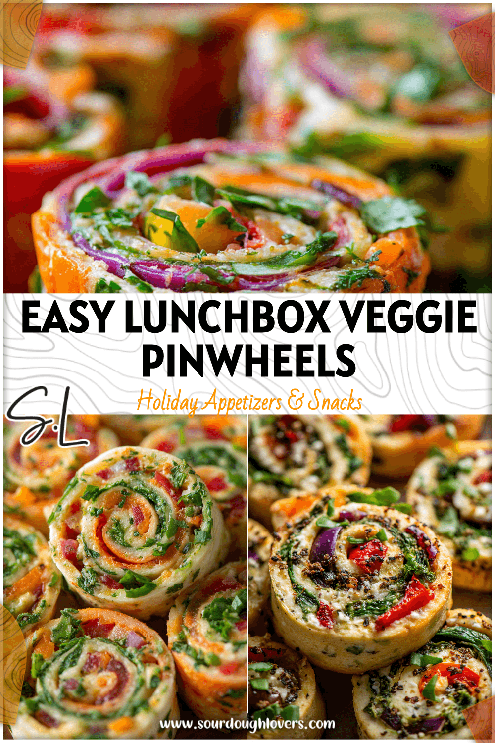 Colorful Lunchbox Veggie Pinwheels arranged on a plate as healthy spiral appetizers with fresh vegetables. 2026
